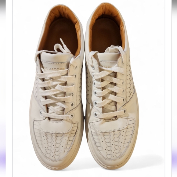 Marc Jacobs Men's Low Top Sneakers White Woven Leather Lace Up Shoes Italy Sz 10 - Picture 3 of 7